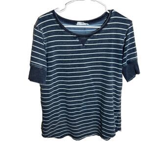 Jane + Delancey Shirt Women's Small Blue Striped Short Sleeve Round Neck Casual